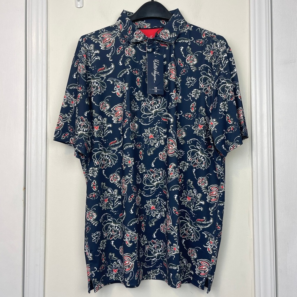 NEW Walter Hagen Performance Golf Polo 11 Novelty Print Floral Leaf Mens XL Blue - Picture 4 of 11